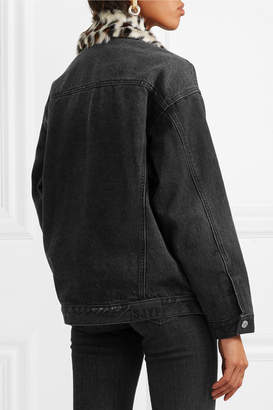 Sjyp Faux Fur-trimmed Distressed Denim Jacket - Black