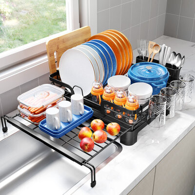 KINGRACK Stainless Steel Dish Drying Rack, Extendable Dish Rack for Kitchen Counter, Large Sink Drying Dish Drainer