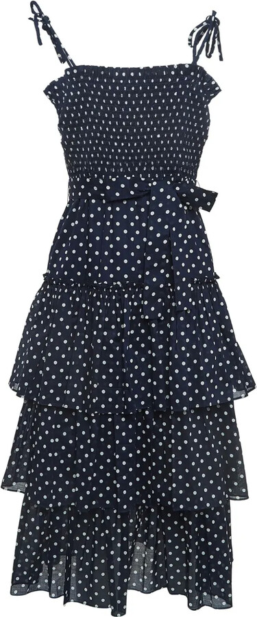 2023 Tiered Polka-Dot Midi Dress
