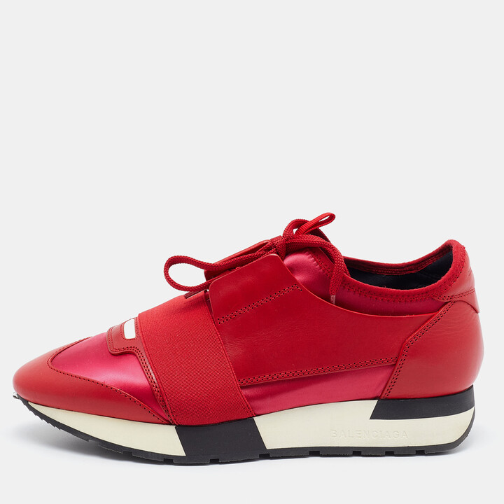 Balenciaga Red Leather and Neoprene Race Runner Low Top Sneakers Size 37