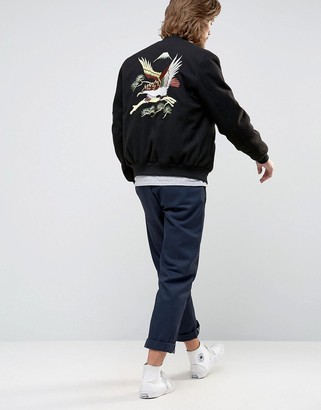 ASOS Souvenir Jacket In Soft Handle With Eagle Embroidery In Black
