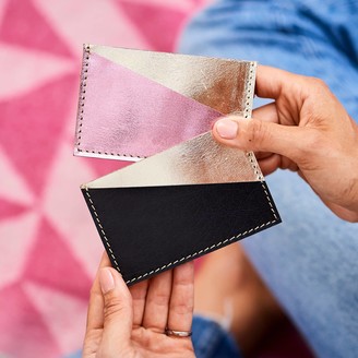 Vida Vida Diagonal Gold and Pink Leather Card Holder