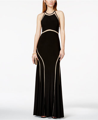 Xscape Evenings Illusion Striped Halter Gown