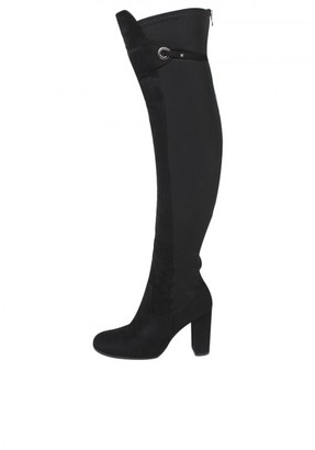 AX Paris Black Over The Knee Boots With Silver Zip Detail