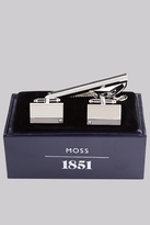 Thumbnail for your product : Moss Bros Silver and Gunmetal Diamante Cufflink and Tie Bar Set