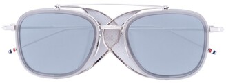 Thom Browne Eyewear Silver Sunglasses With Mesh Sides & Grey Lens
