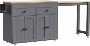 Latitude Run 74.5 inch Kitchen Island with Extendable Dining Table  Rolling Kitchen Island on Wheels with Spice Rack and 2 Drawers 4 Door Cabinet for Kitchen D
