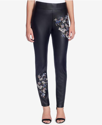 Catherine Malandrino Jude Embroidered Faux-Leather Pants