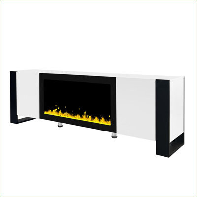 Latitude Run TV Stand with 34.2'' Electronic Fireplace, Minimalist Style, 2 Storage Cabinets | Black | MDF