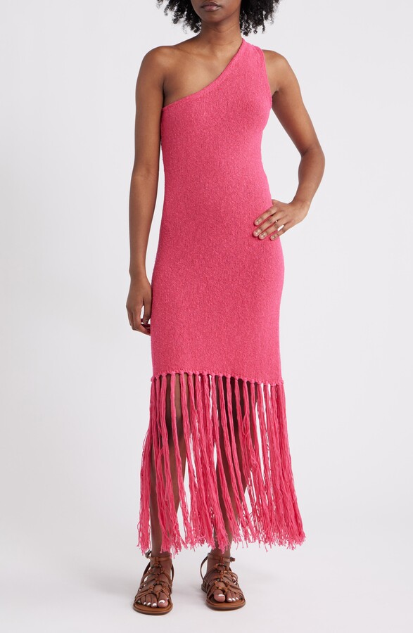Rails Antonia One-Shoulder Fringe Hem Cotton Blend Sweater Dress