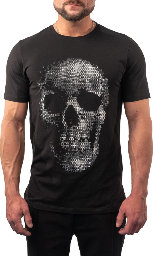 Maceoo Skulldot Black Embellished Stretch Cotton Graphic Tee ...