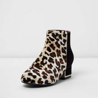 River Island Girls beige leopard print block heel boots
