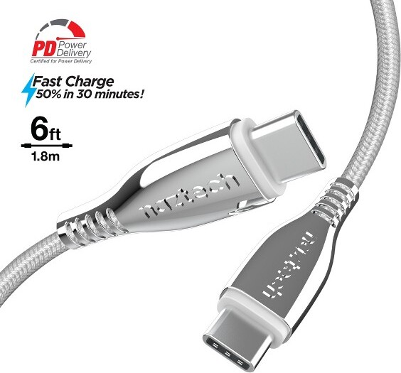 Naztech NaztechTITANIUMUSB-CtoUSB-CBraidedFastChargeCable|6'|White