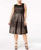 Thumbnail for your product : Sangria Plus Size Illusion Sequined Striped Fit & Flare Dress