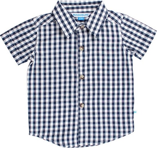 RuggedButts RuggedButtsBabyShortSleeveButtonDownShirt-ClassicDarkNavyGingham,3-6m