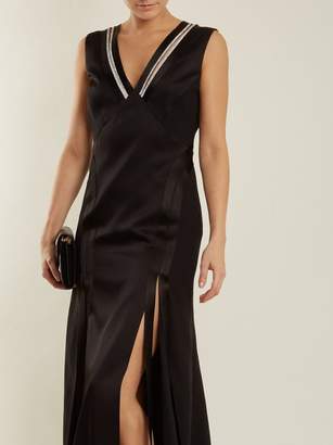 Versace Crystal Embellished V Neck Satin Gown - Womens - Black