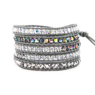 Chan Luu Grey Crystal Mix Wrap Bracelet/Grey Leather- BS-2257