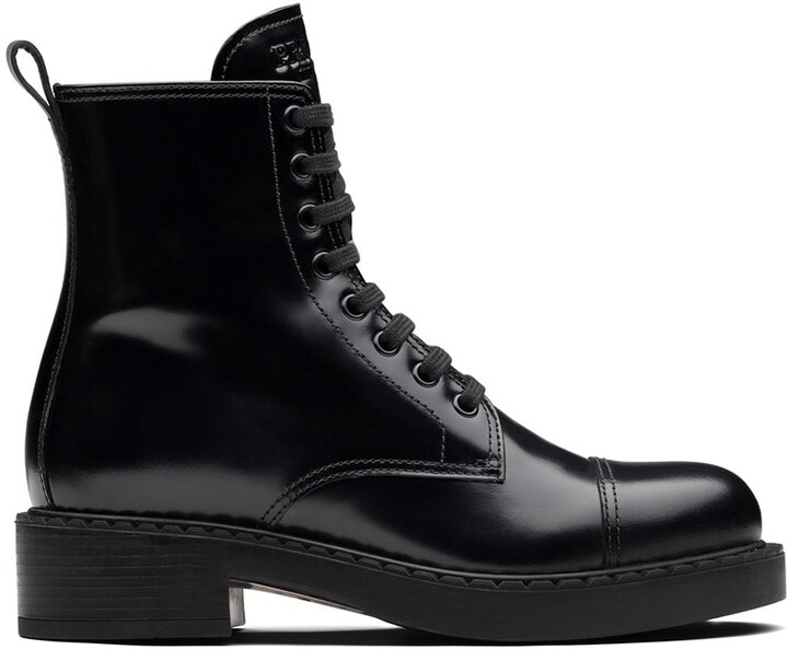 Prada Block Heel Combat Boots - ShopStyle