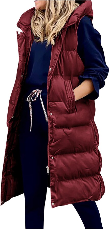 Aimage Womens Winter Warm Sleeveless Body Warmer Hooded Button Down Jacket Vest Tops Gilets 