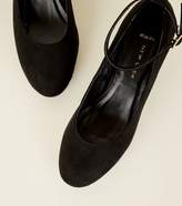 Thumbnail for your product : New Look Wide Fit Black Suedette Block Heel Court Shoes
