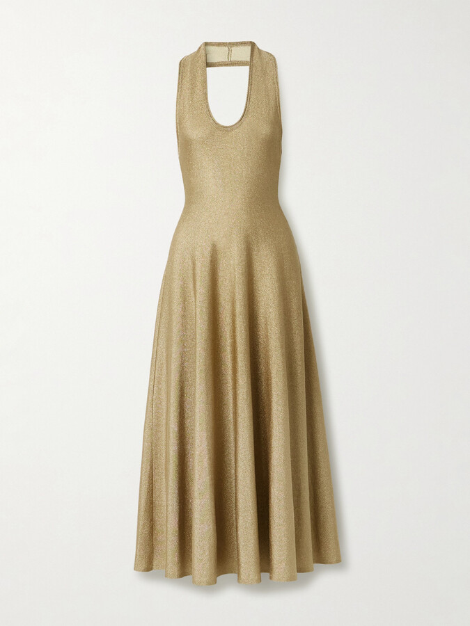 KHAITE Melina Lurex Halterneck Midi Dress - Gold