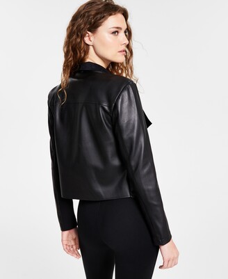 Bar III Women's Faux-Leather Flyaway Jacket, Created for Macy's