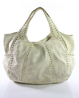Kooba Ivory Studded Leather Medium Hobo Handbag