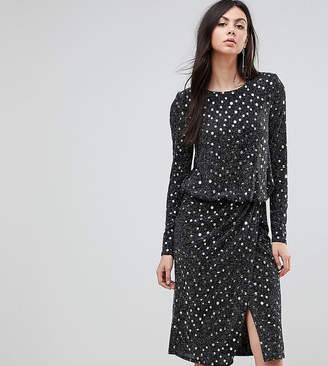 Flounce London Tall Sequin Midi Dress with Shoulder Pads
