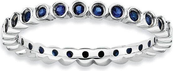 Black Bow Jewelry Co. BlackBowJewelrySterlingSilverStackableBezelSetCreatedSapphire2.25mmBandSz9