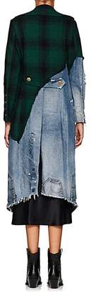 Greg Lauren Women's Denim & Plaid Wool Long Coat - Green