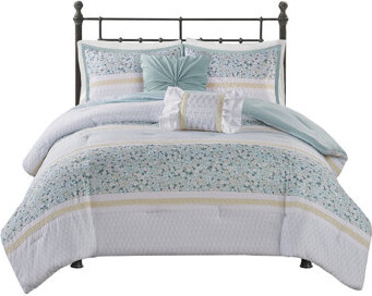JINXUNDA Aqua Seersucker King Bedding Set Polyester Comfort Farmhouse Elegance