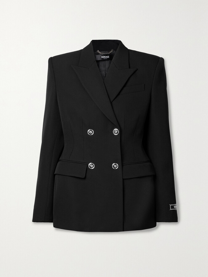 Versace - Double-breasted Grain De Poudre Wool Blazer - Black