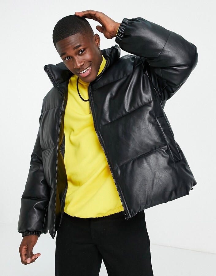 Mens Leather Puffer Jacket | ShopStyle