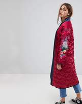 Thumbnail for your product : Glamorous Premium Wrap Jacket In Quilted Satin With Floral Embroidery
