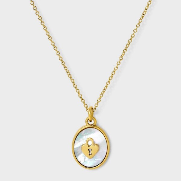 TinyTags14KGoldIonPlatedwithMotherofPearlInlayLockPendantNecklace-Gold