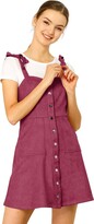 Thumbnail for your product : Allegra K Women's Overalls Faux Suede a Line Short Pinafore Button Up Overall Dress Dark Blue L-16
