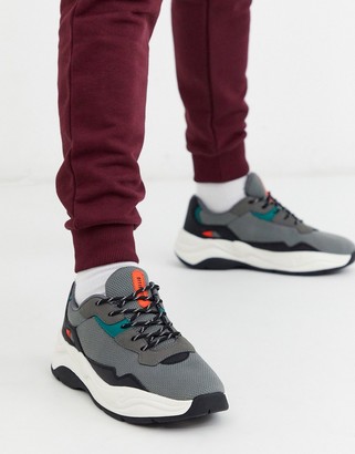 Bershka chunky trainer with contrast sole in grey