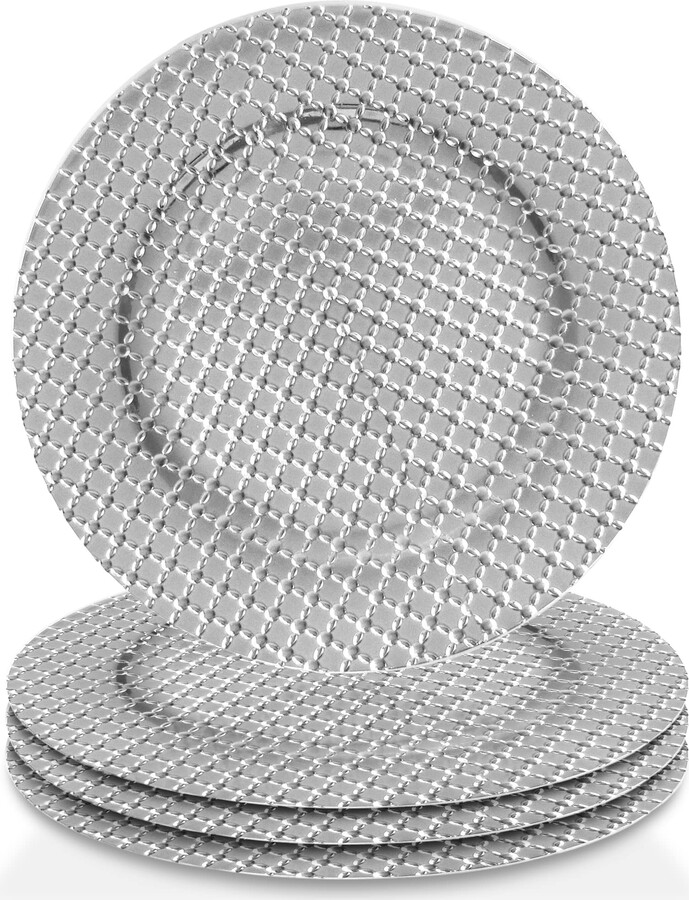 ChargeIt! by Jay ChargeIt by Jay Charger Large 13” Set of 4 Decorative Service Plate for Home, Professional Fine Dining Perfect for Upscale Events, Dinner Parties, Weddings, Ban, Silver, Silver