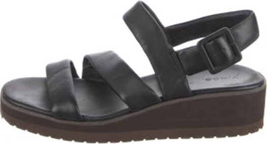 Vince Leather Slingback Sandals Black & Brown Platform Buckle Closure at Ankles Unfortunately, due to restrictions, this item may not be eligible for shipping in all areas.