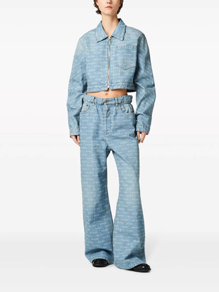 Miu Miu Logo-Print Cropped Denim Jacket - ShopStyle