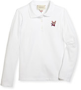 Thumbnail for your product : Gucci Long-Sleeve Cat-Embroidered Polo Shirt, White/Red, Size 4-12