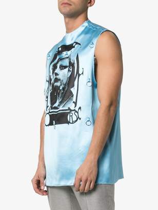 Raf Simons graphic print hoop embellished sleeveless satin T-shirt