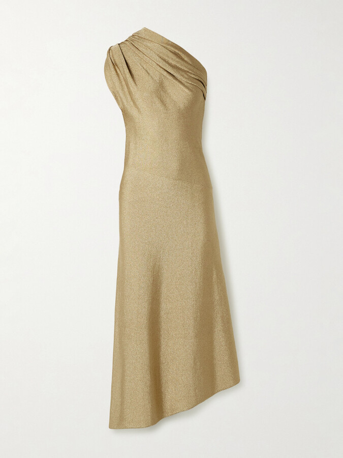 KHAITE Coast Asymmetric One-shoulder Draped Lurex Dress - Gold