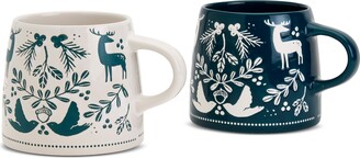 Tabletops Unlimited Winter Forest White and Green Mug, Set of 2