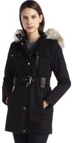 Thumbnail for your product : Laundry by Design black wool blend belted hooded military coat