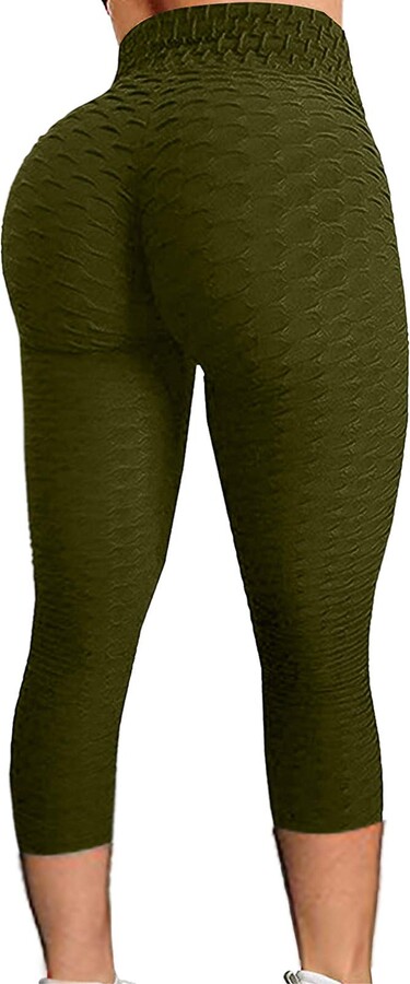 88AMZ Women's High Waist Bubble Textured Yoga Cropped Pants Honeycomb ...