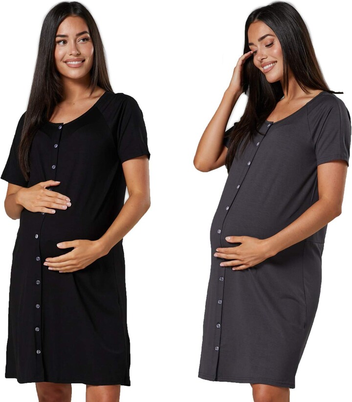 HAPPY MAMA Women's Maternity Breastfeeding Nightdress for Labour 2Pack