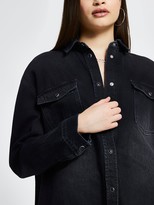 Thumbnail for your product : River Island Distressed Denim Shacket - Washed Black