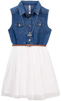 Thumbnail for your product : Beautees Denim Top Belted Dress with Necklace (Big Girls)