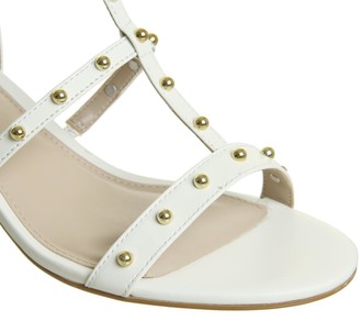Office Midnight Studded Strappy Heels Off White Leather Gold Studs
